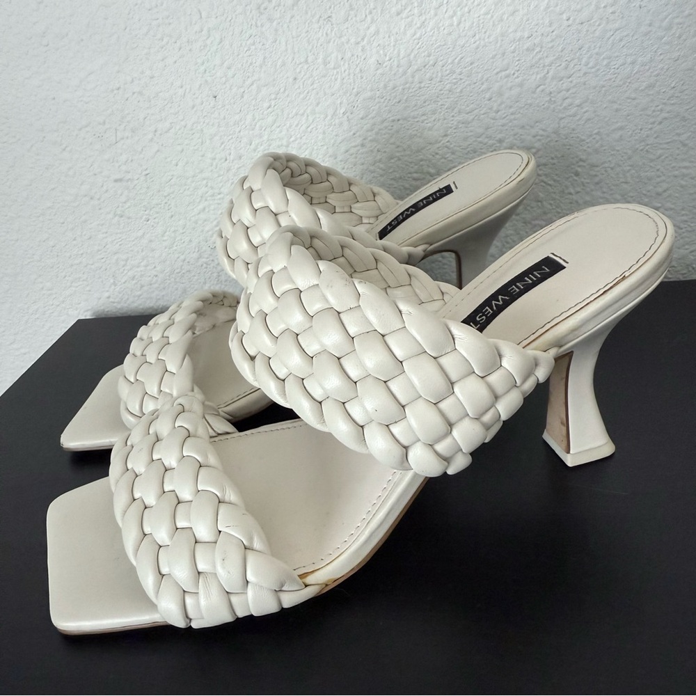 Nine West Braided Heeled Sandals Square Open Toe Slide